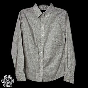Gray Cheetah Print Button Up Blouse Size 10 Long Sleeve Tailored Banana Republic